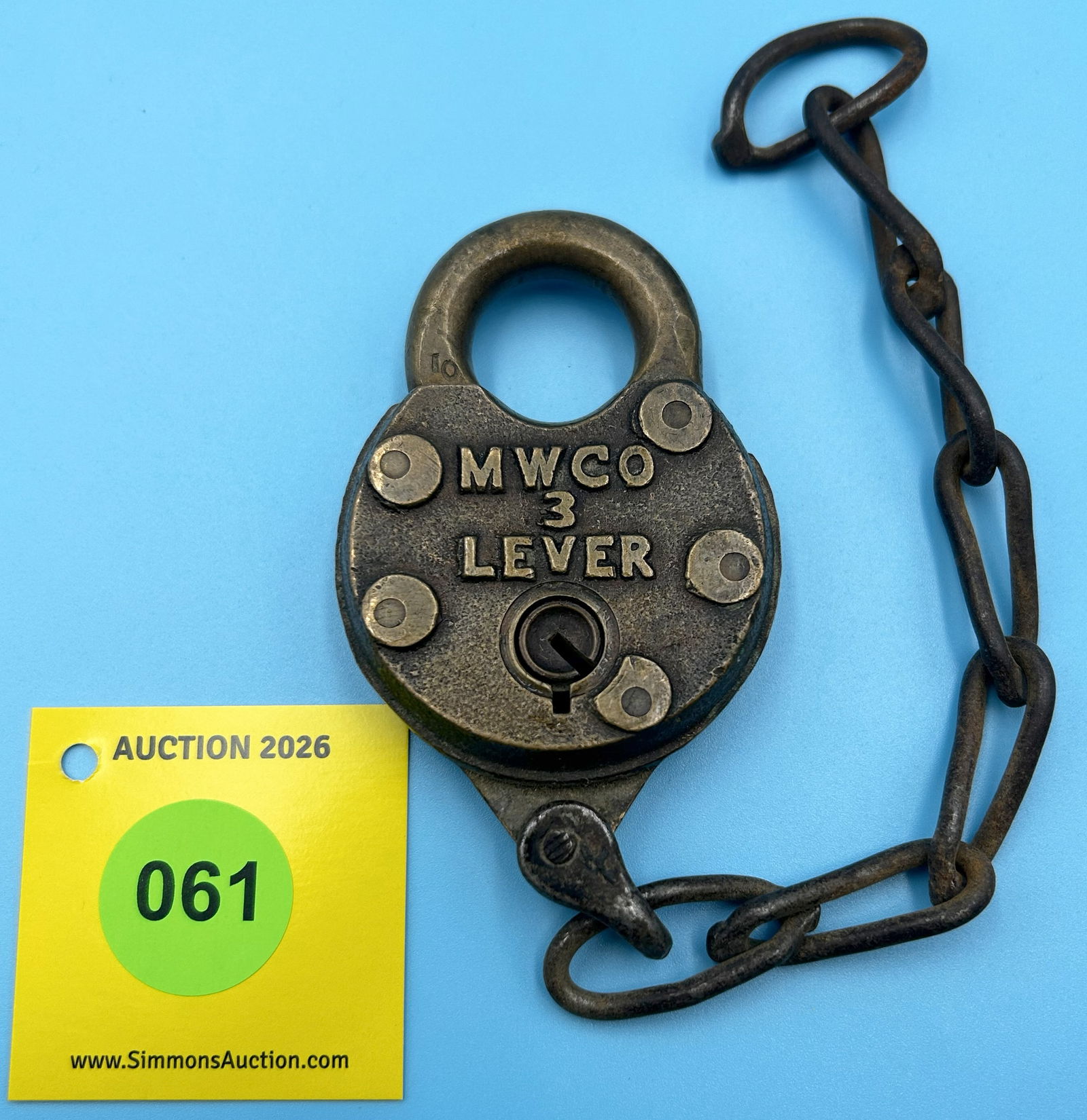 MW CO 3 LEVER ALL BRASS PADLOCK, (NO KEY) (1 of 2)