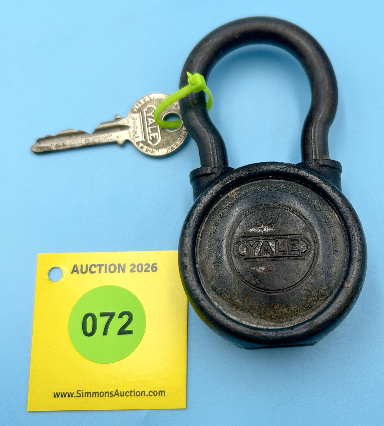 THE YALE & TOWNE MFG CO. STAMFORD CONN U.S.A STEEL LOCK (with MARKED KEY): THE YALE & TOWNE MFG CO. STAMFORD CONN U.S.A STEEL LOCK (with MARKED KEY)