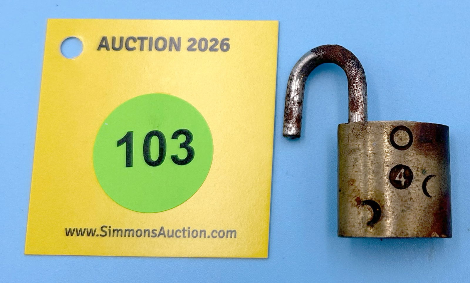 "S" SLAYMAKER SMALL BRASS BODY, STEEL SHACKLE LOCK, (NO KEY) - 2