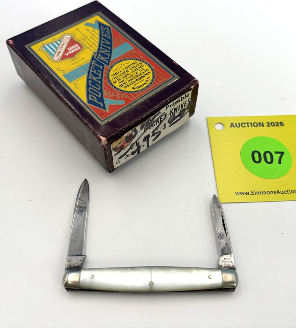 John Primble India Steel Works - Pearl Handled Pen Knife & 1960's box crack on back handle, has b... (1 of 2)
