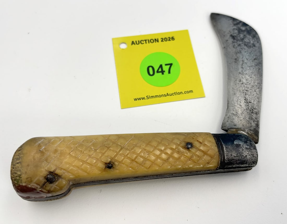 Unknown Sheffield Pruner - Bone Handles, has cracks & repair, no snap and is loose when open - 2