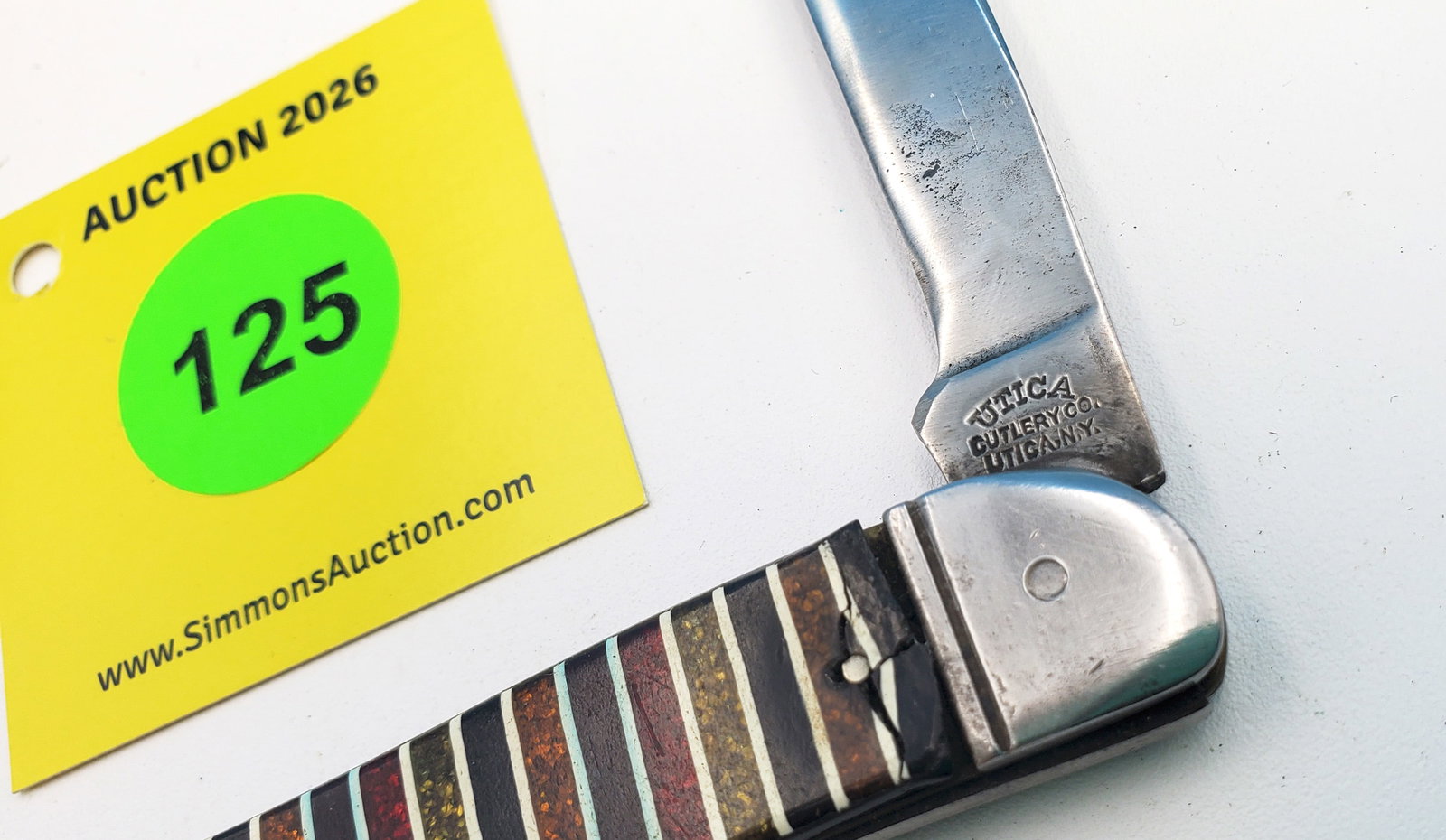 Utica - candy stripe large toothpick, used, sharpened, and cleaned, good snap, handles have cracks - 2