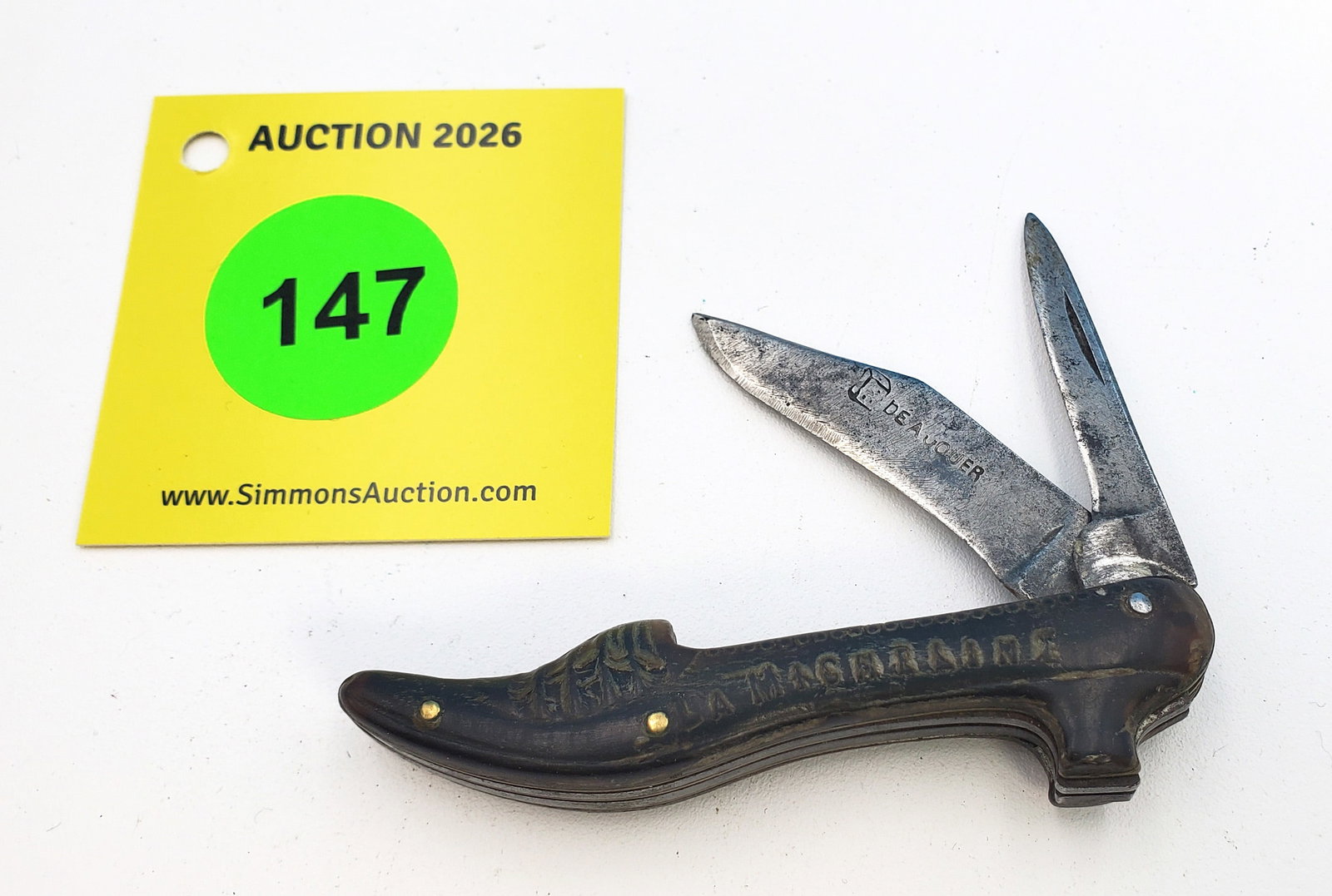 French Shoe Knife - synthetic handles, good snap, one handle crack, has been used and sharpened (1 of 3)