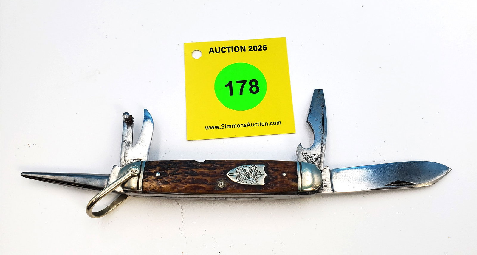 Ulsfer Dwight Divine - Bone handle Boy Scout Knife, partial etch, full blades, weak snap, no cracks - 3