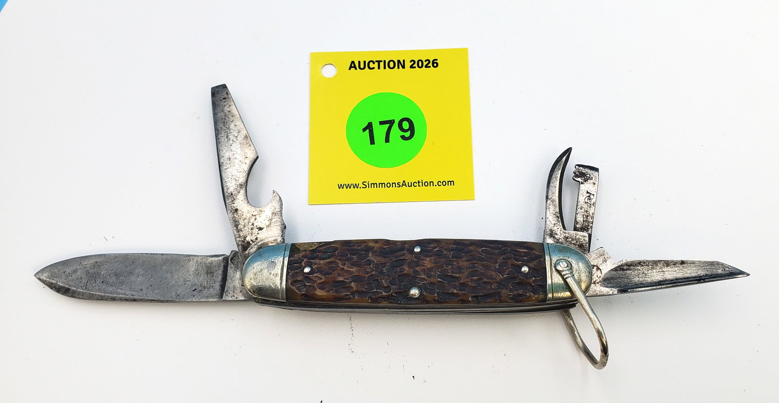 Remington 1924-33 - Rogers Bone Cutout Shield Scout Knife, full blades, good snap, one small chip... - 3