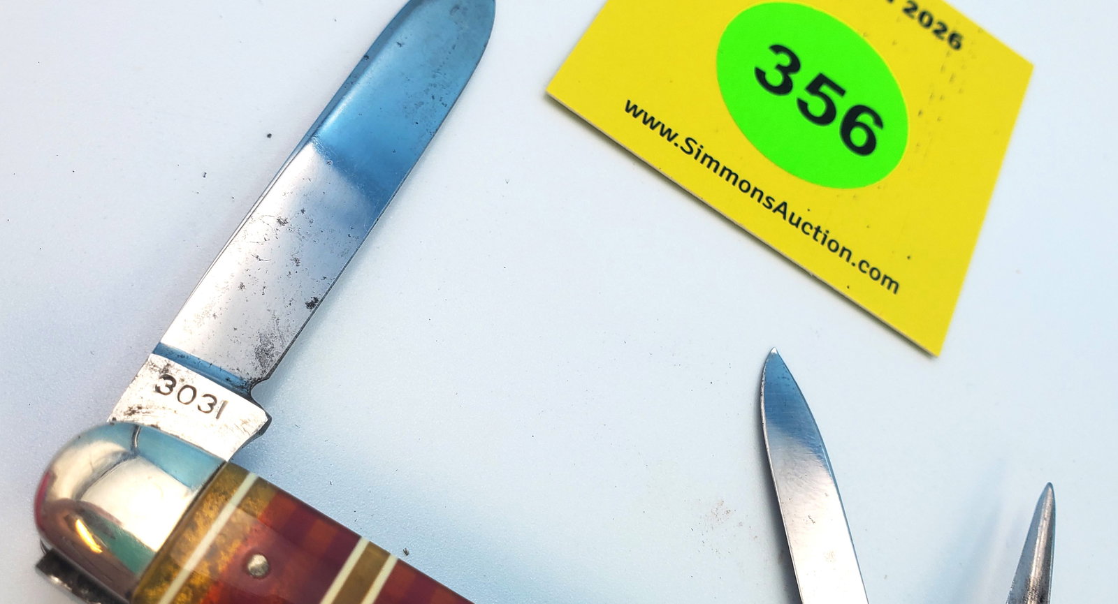 W8 Winchester - candy strip stockman, 3 blades, unused, faint etch, no cracks, good snap, has punch - 2