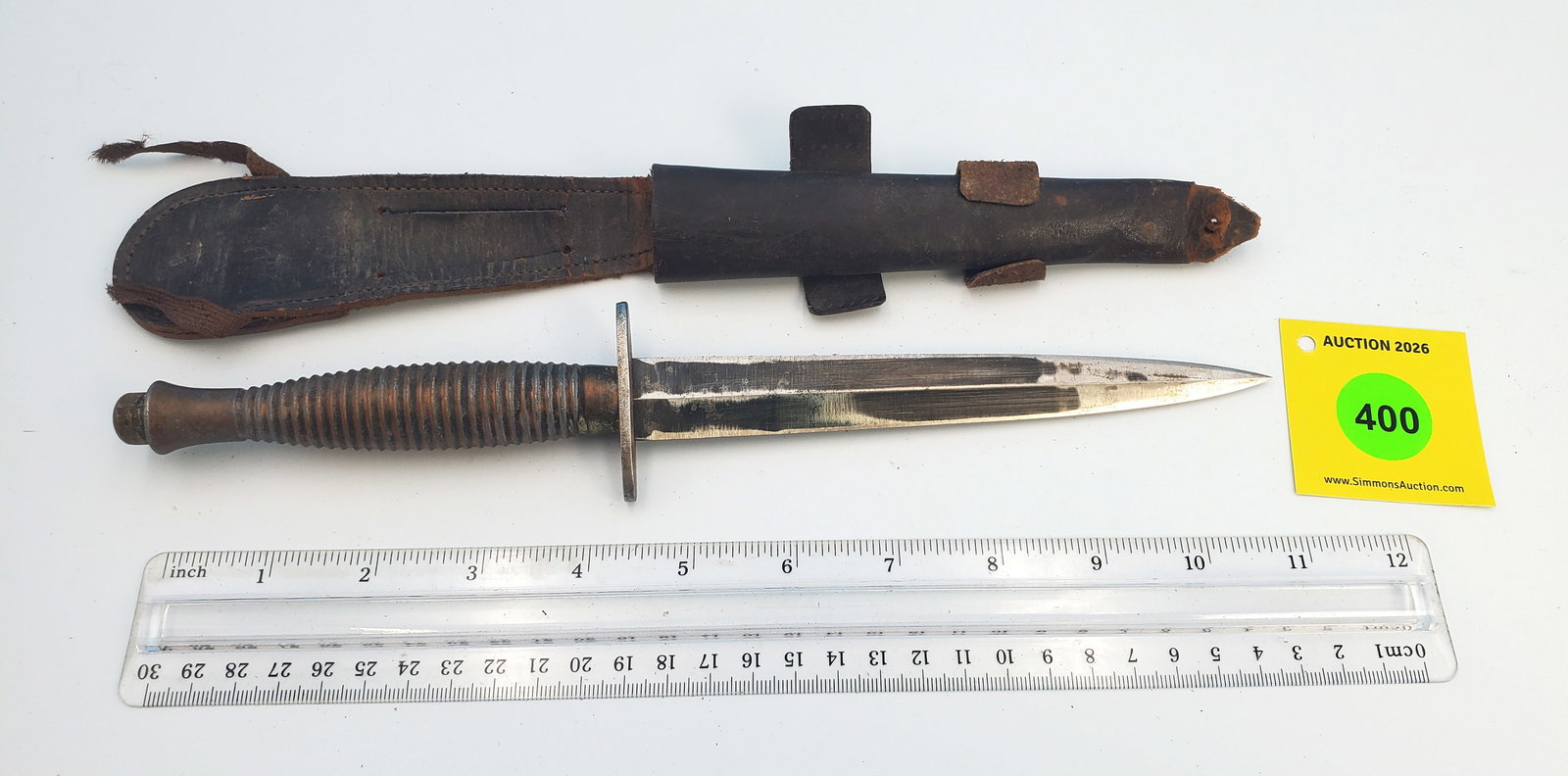 Dagger knife w/ brass handle and sheath (1 of 2)