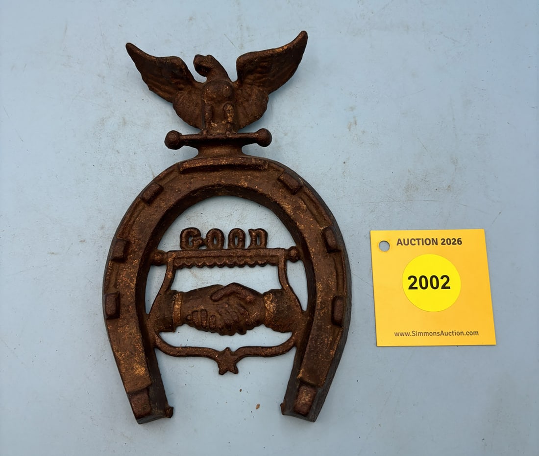 Good Luck 6 1/4'' x 4'' American horseshoe trivet. "LUCK" has been broken off (1 of 2)