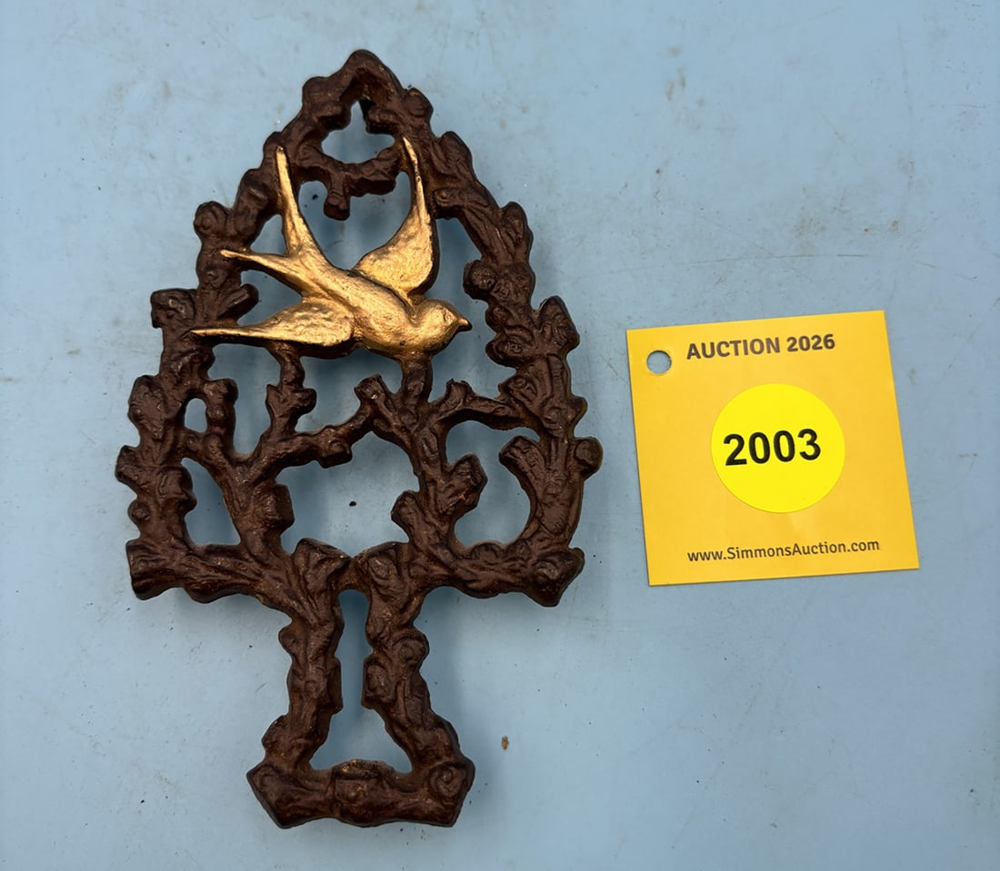 twig & Bluebird 6'' x 3 5/8'' w three feet trivet. Bird is accent painted gold. On reverse RD623... (1 of 2)