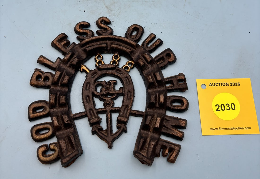 God Bless our Home 1888 GL 6'' x 6 3/8'' horseshoe trivet. 1888 is accented with gold paint (1 of 2)
