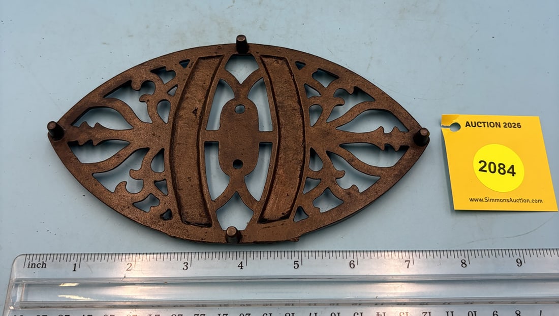 Simmons w/ Inscribed letters 7 3/8'' x 4 3/8'' w/ four feet trivet . Engraved on face Simmons Spe... - 2
