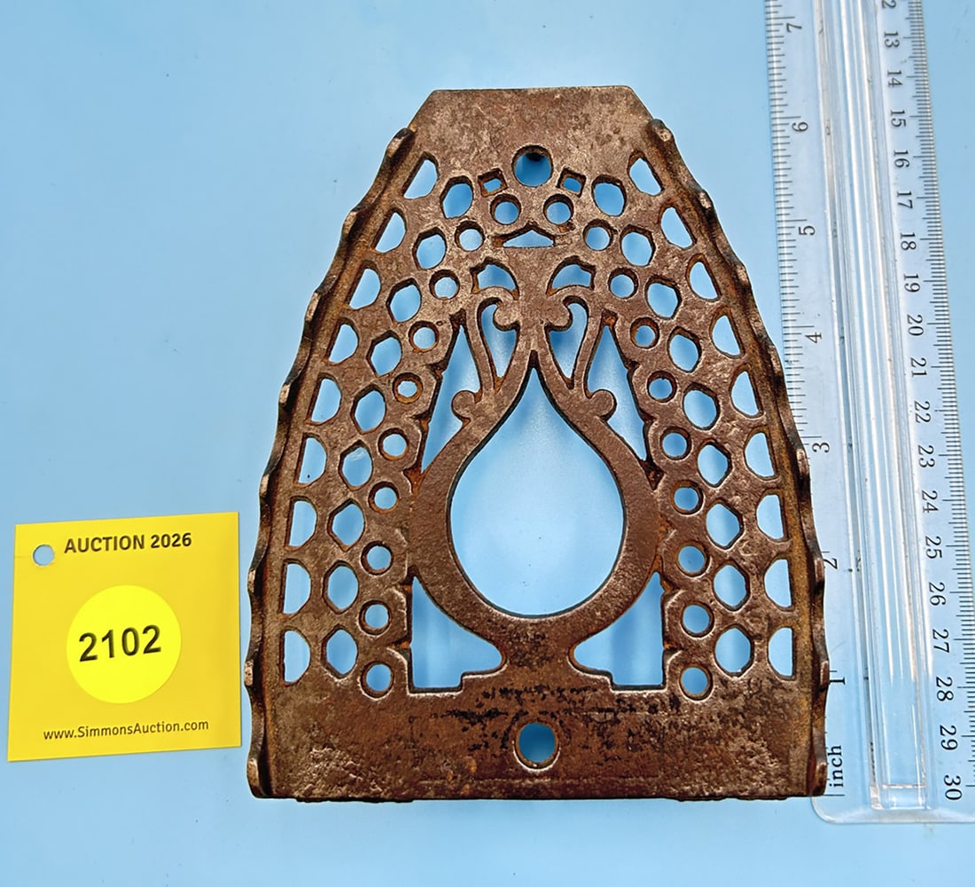 Bless & Drake, Lacy Urn Variant 6'' x 4 1/2'' w/ three feet trivet. Scalloped railings, with two ...: Bless & Drake, Lacy Urn Variant 6'' x 4 1/2'' w/ three feet trivet. Scalloped railings, with two gate marks