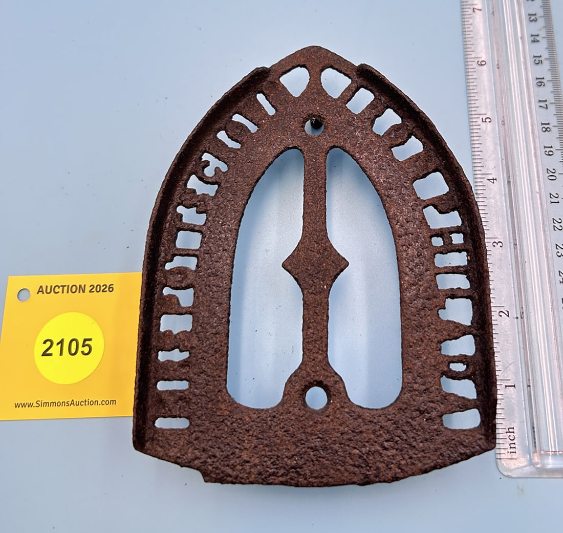 Unsigned enterprise bar 6'' x 4 1/2'' w/ three feet trivet. Two iron guide rails (1 of 2)