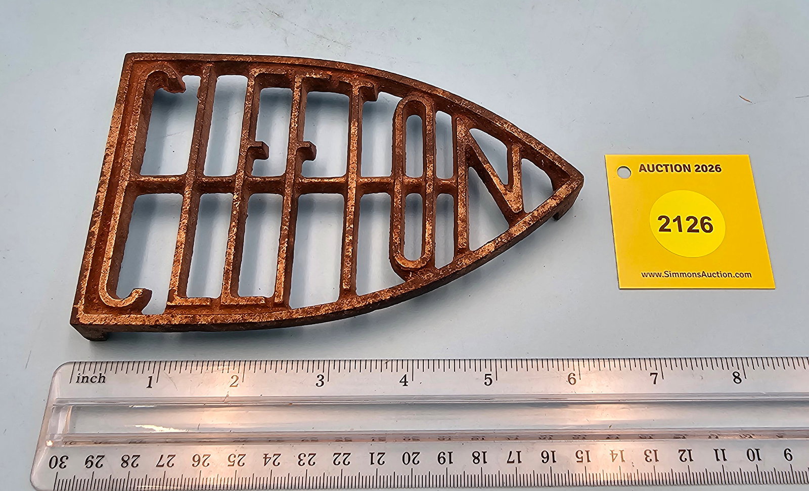 Clefton 6'' x 4'' w/ three feet trivet. On face CLEFTON, companion stand to the Clefton Natural Gas (1 of 2)