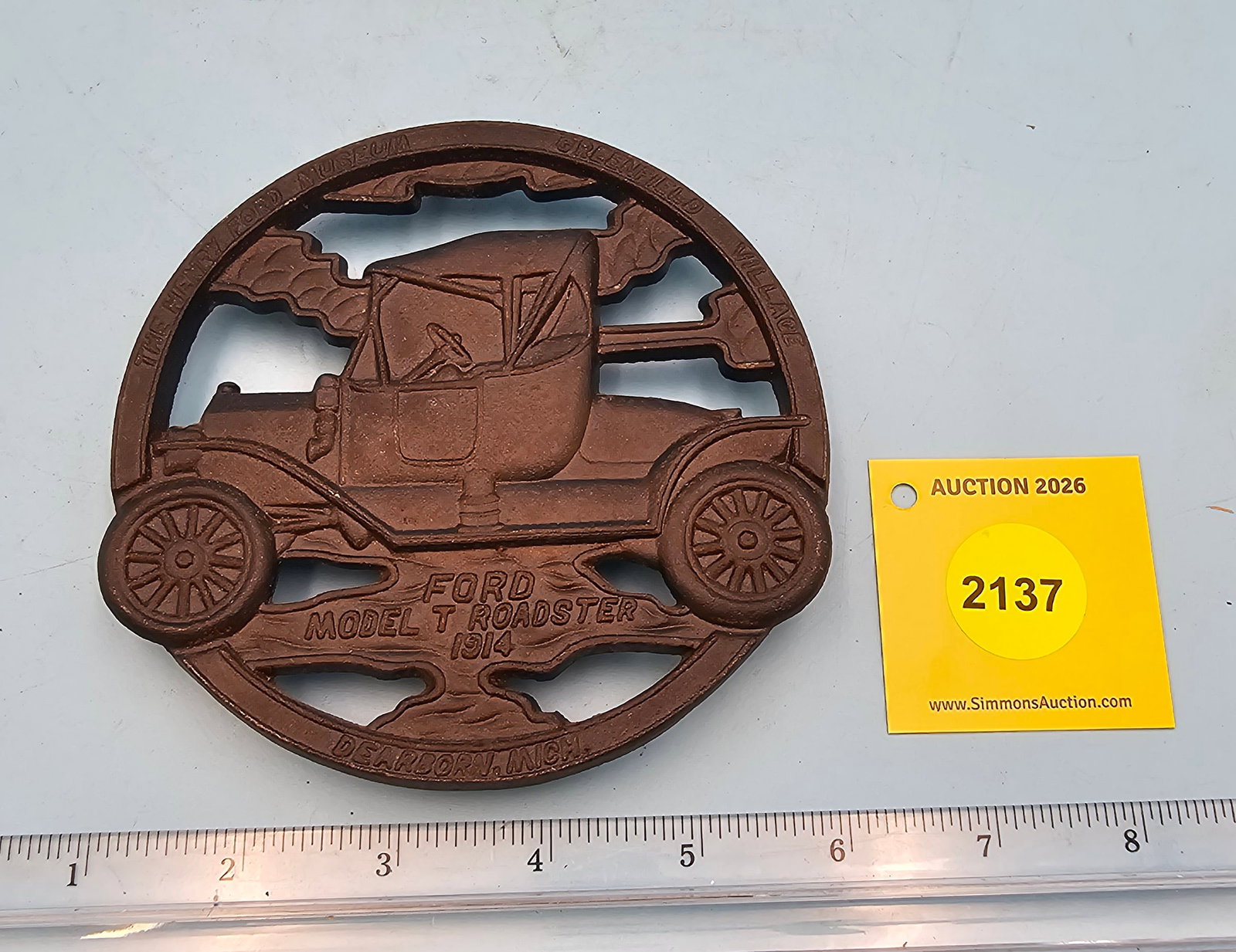 Model T Roadster Ford 5'' diameter w/ three feet trivet. On face " The Henry Ford Museum Greenfield (1 of 2)
