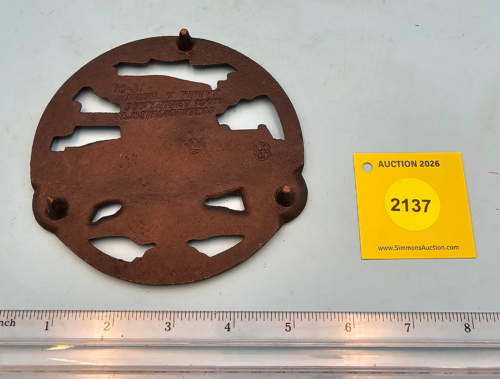 Model T Roadster Ford 5'' diameter w/ three feet trivet. On face " The Henry Ford Museum Greenfield - 2