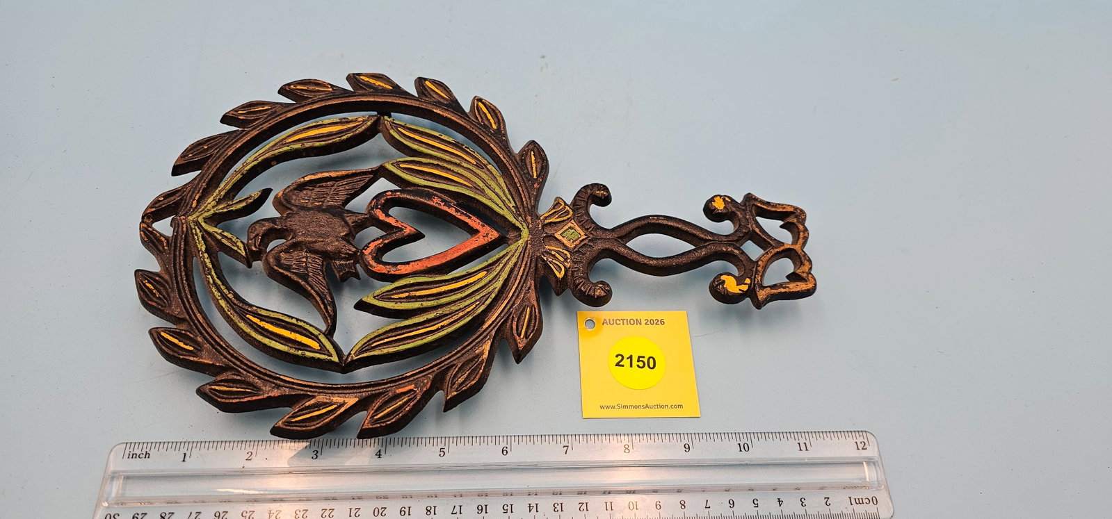 Wilton cast iron painted eagle heart trivet, 11 3/4 x 7 1/2 x 7/8" (1 of 2)