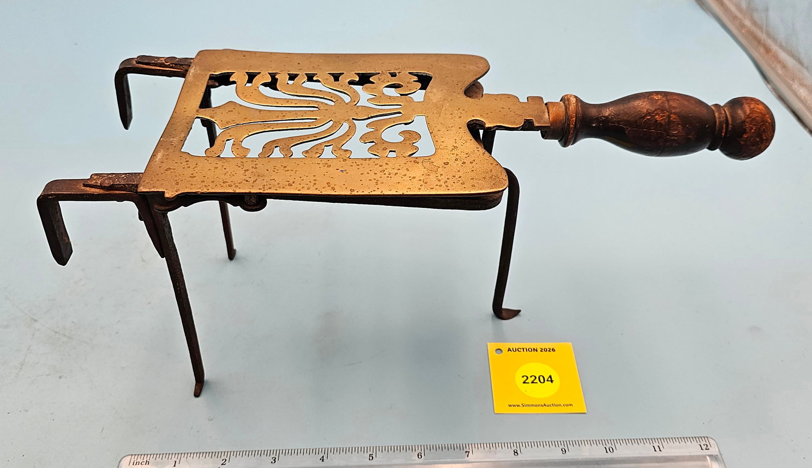Wrought Iron & Brass Sad Iron trivet, Kitchen fireplace chair stand, 13 1/2 x 5 1/2 x 6" (1 of 2)