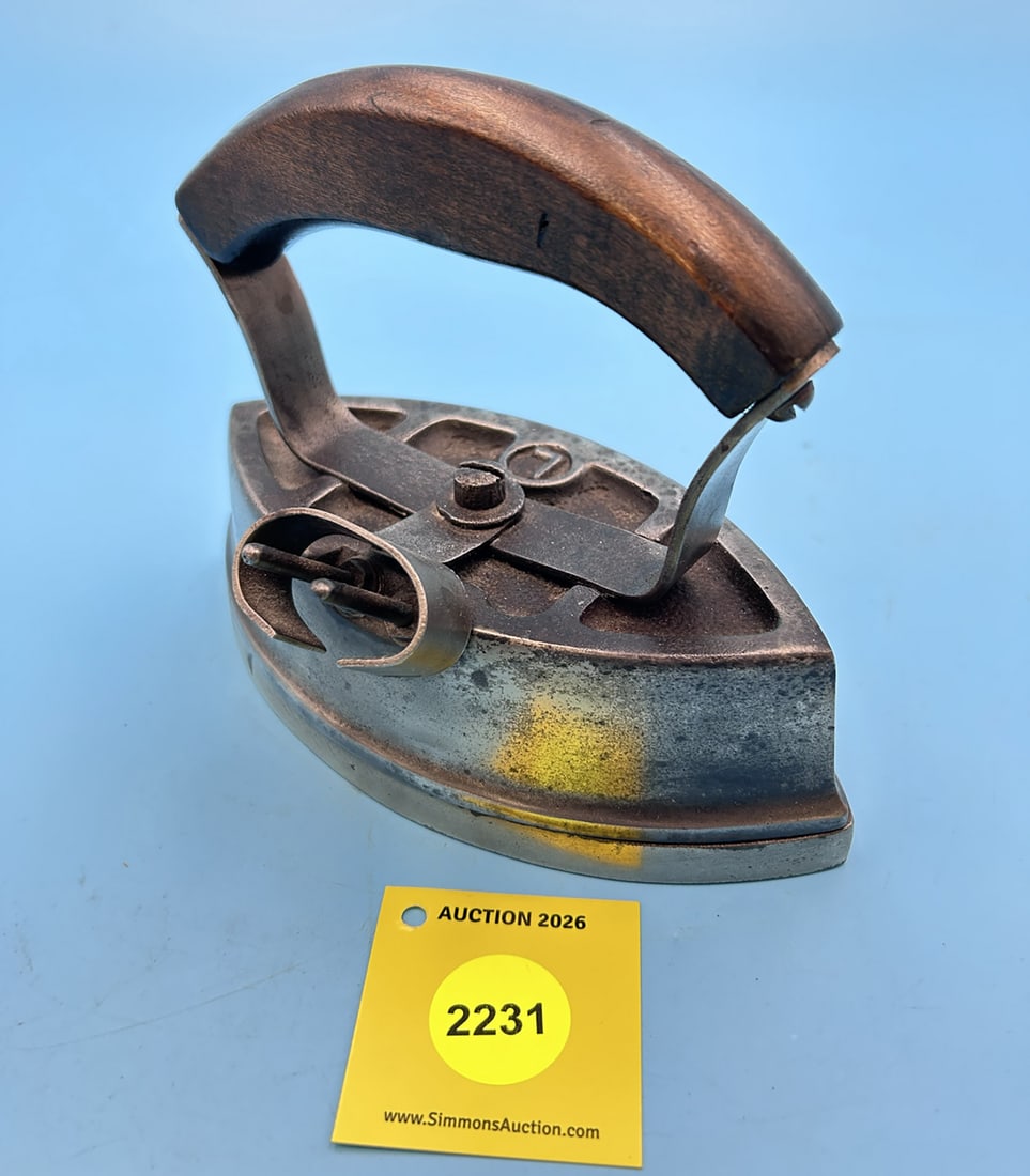 Electric Iron, wood handle, marked LMP Pat Feb 6, 06 L 7' - 3