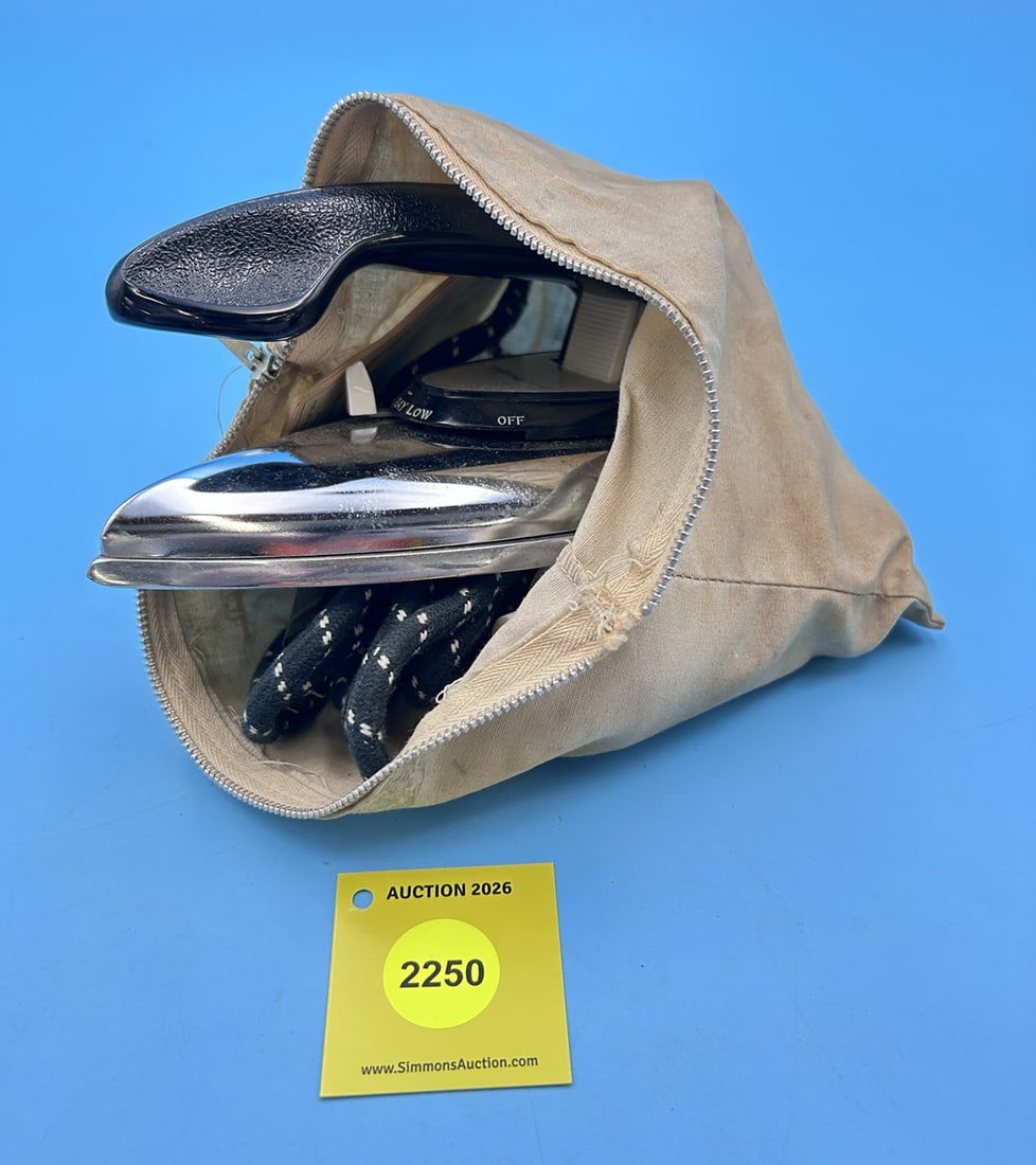 Electric, General Electric Travel Iron Model F 49, with travel bag, water bottle, and instruction... (1 of 8)