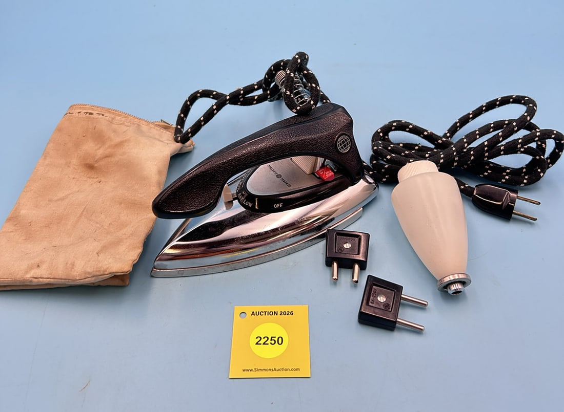 Electric, General Electric Travel Iron Model F 49, with travel bag, water bottle, and instruction... - 2
