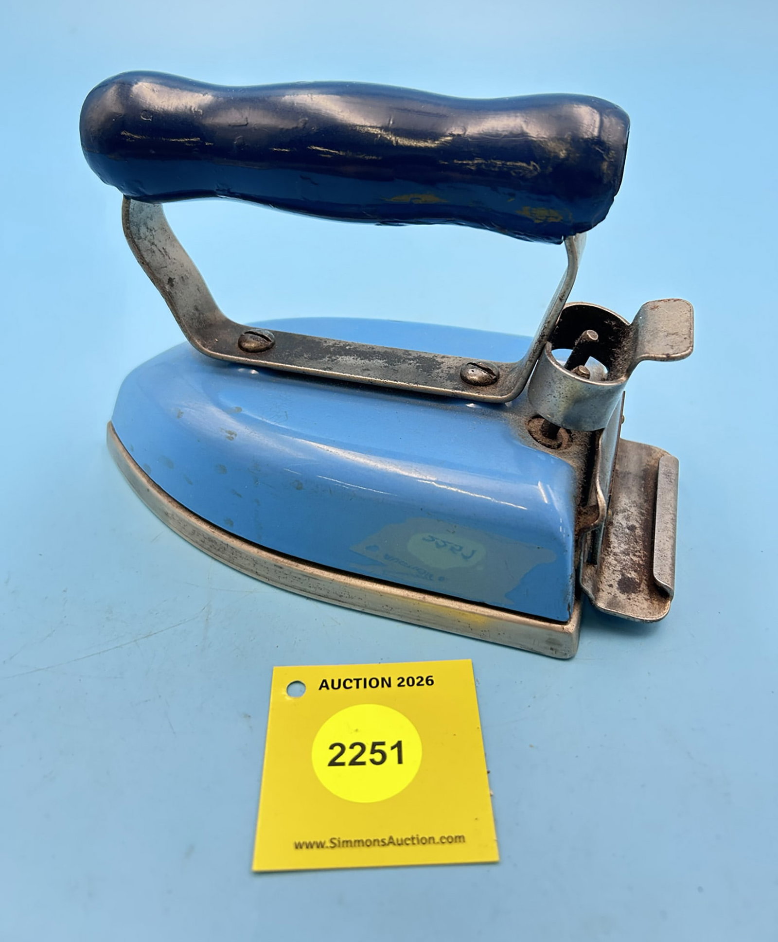 Hibbard Spencer Bartlett & Co Electric iron, Chicago, blue enamel L 7 1/2" (1 of 6)
