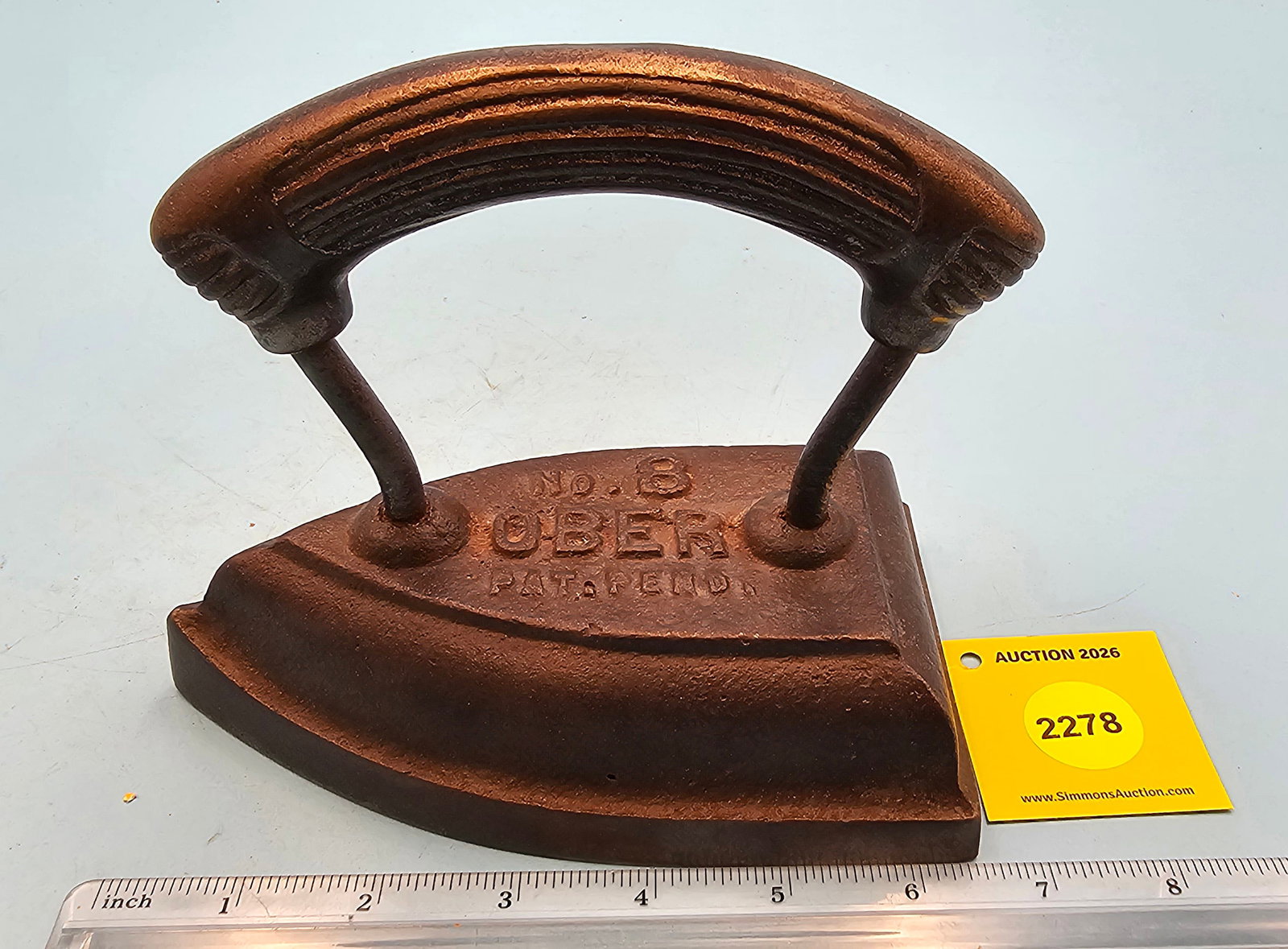Cast Flat iron, Ober No 8, Pat. Pend. L 61/2": Cast Flat iron, Ober No 8, Pat. Pend. L 61/2"