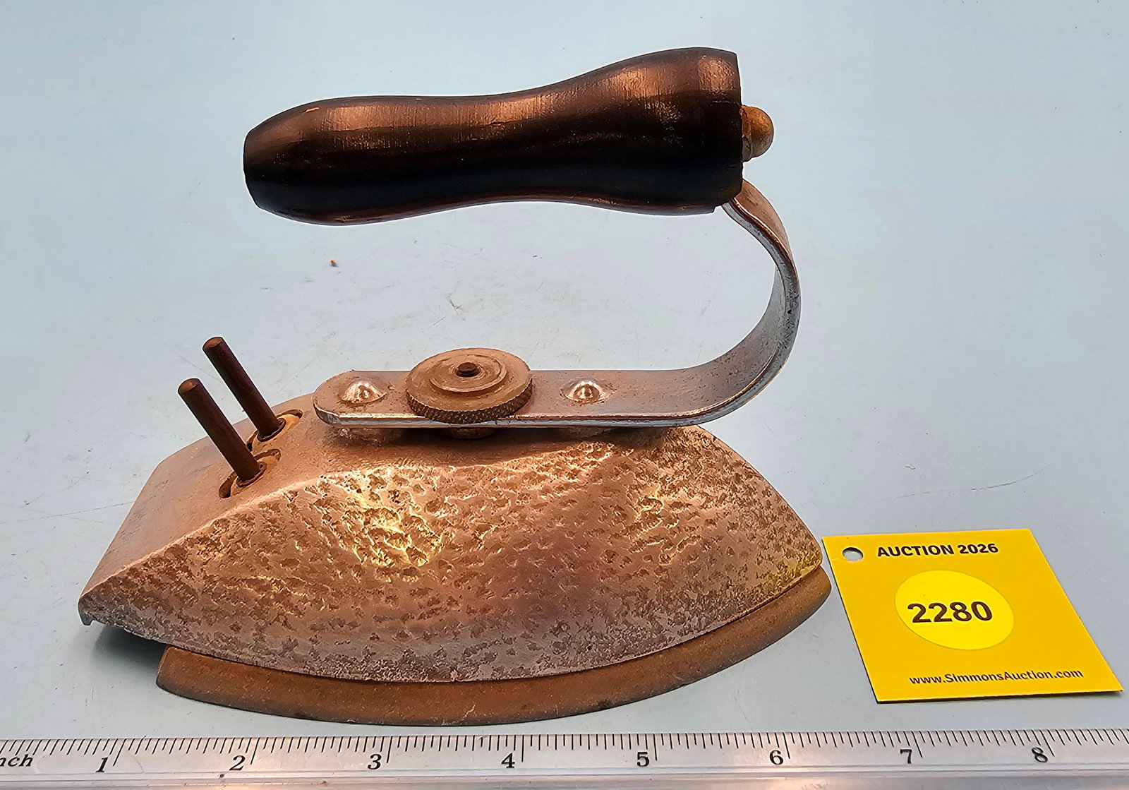 Electric iron, no markings, black wood handle, L 5 5/8" - 3