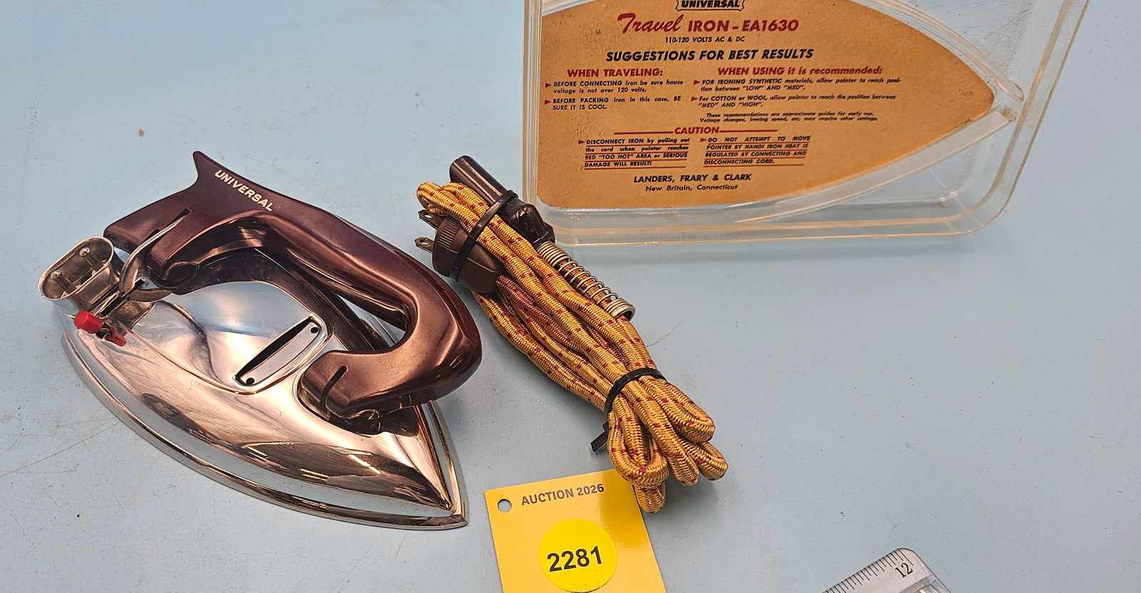 Universal Travel Iron-EA1630, Landers, Frary & Clark New Britain, Connecticut w/plastic travel case - 5