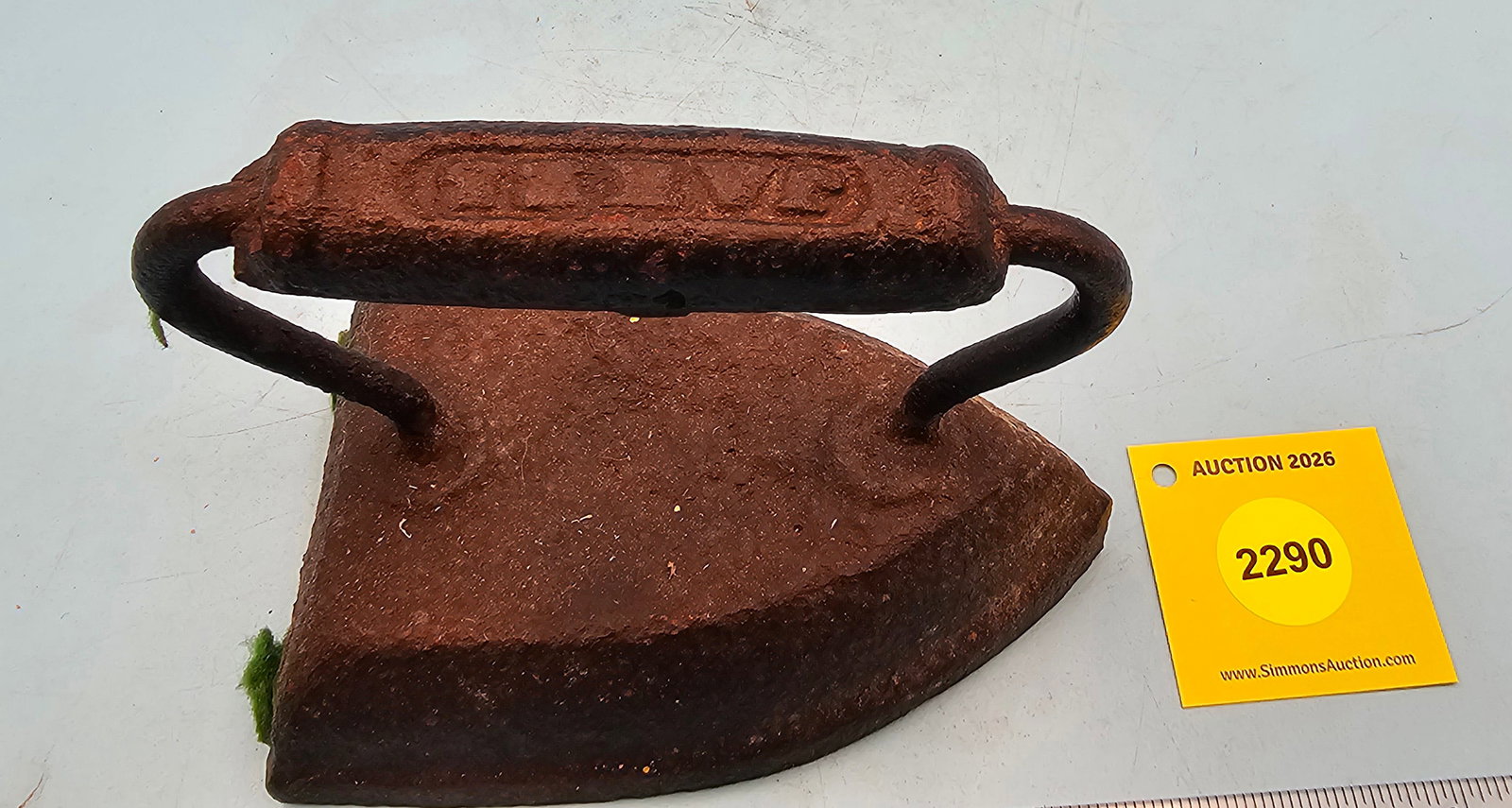 Flat iron, unreadable marking on handle grip, L 5 5/8" - 4