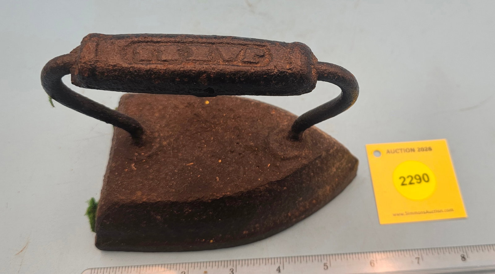 Flat iron, unreadable marking on handle grip, L 5 5/8" - 5