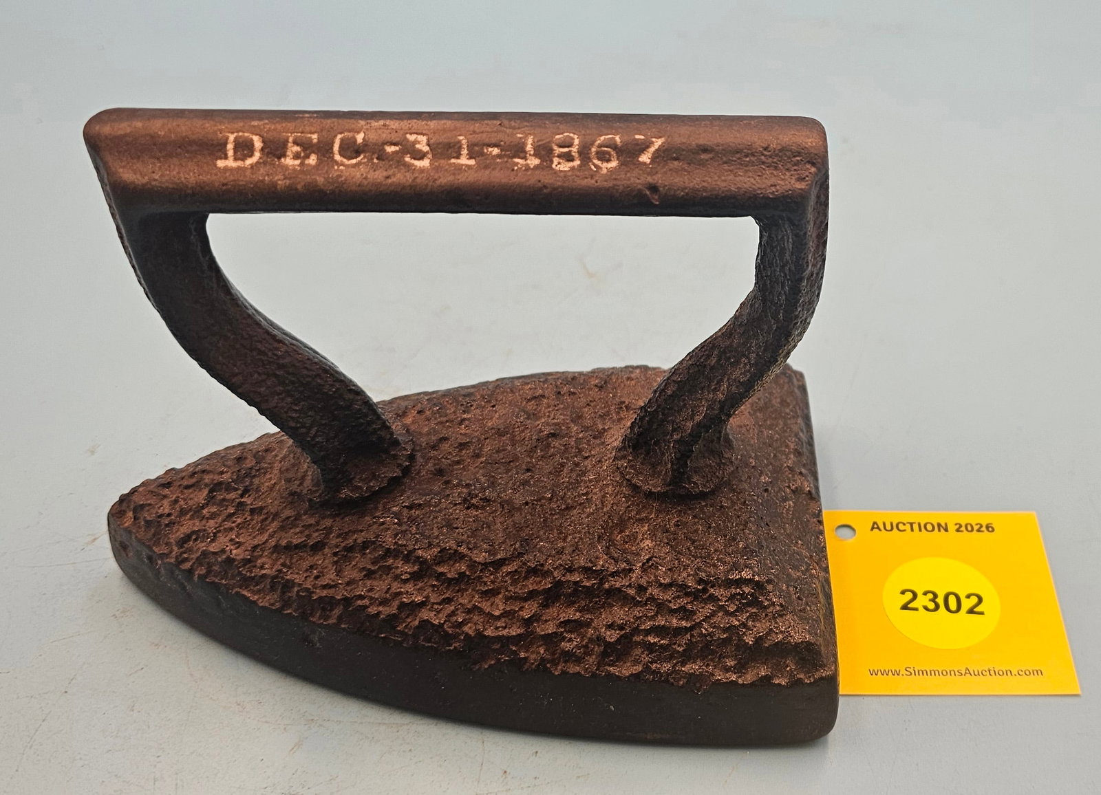 Flat iron, marked Patented Dec . 31 . 1867 on handle, L 5 3/4" - 2