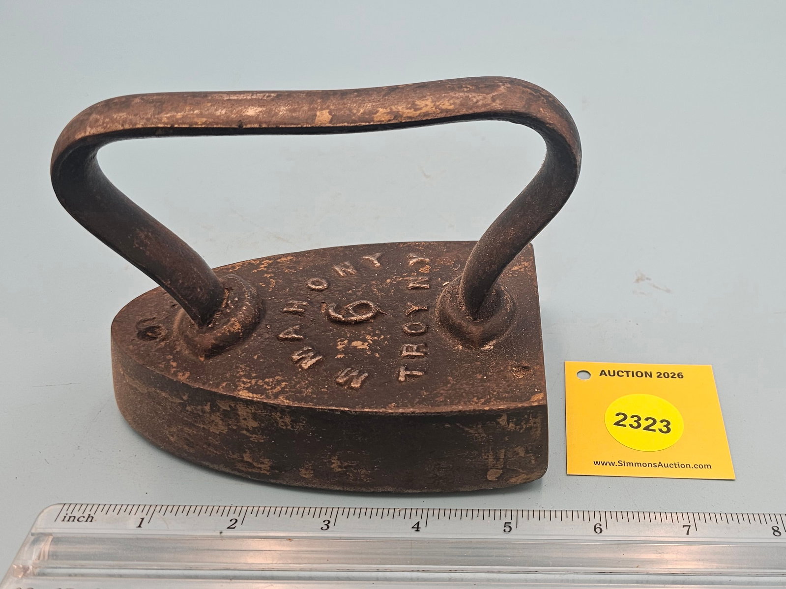 Polisher, M. Mahony, Troy NY 6, rough bottom, rounded back edge, late 1800, L 5 3/8": Polisher, M. Mahony, Troy NY 6, rough bottom, rounded back edge, late 1800, L 5 3/8"