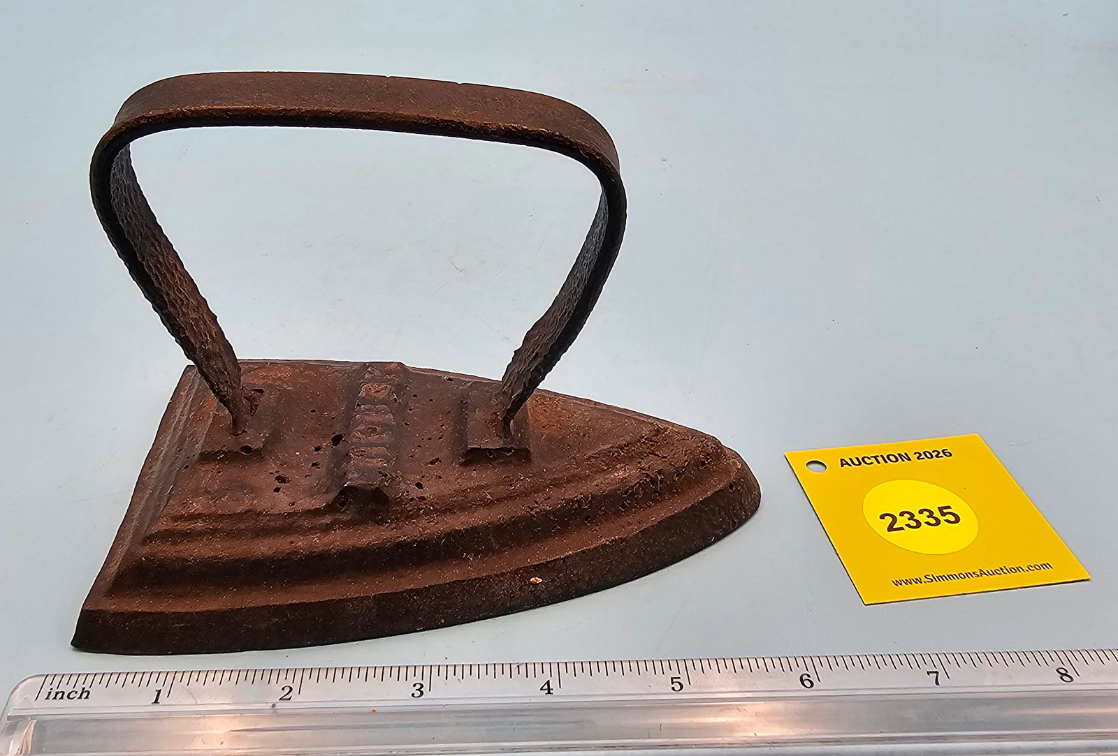 French flat iron, strap handle, inelligible marks, L 5 3/4" - 2
