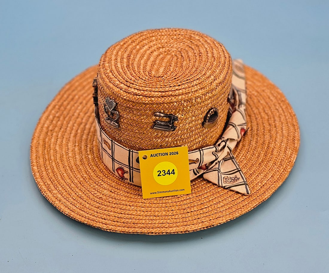 Straw hat w/6 iron collectors pins (1 of 1)