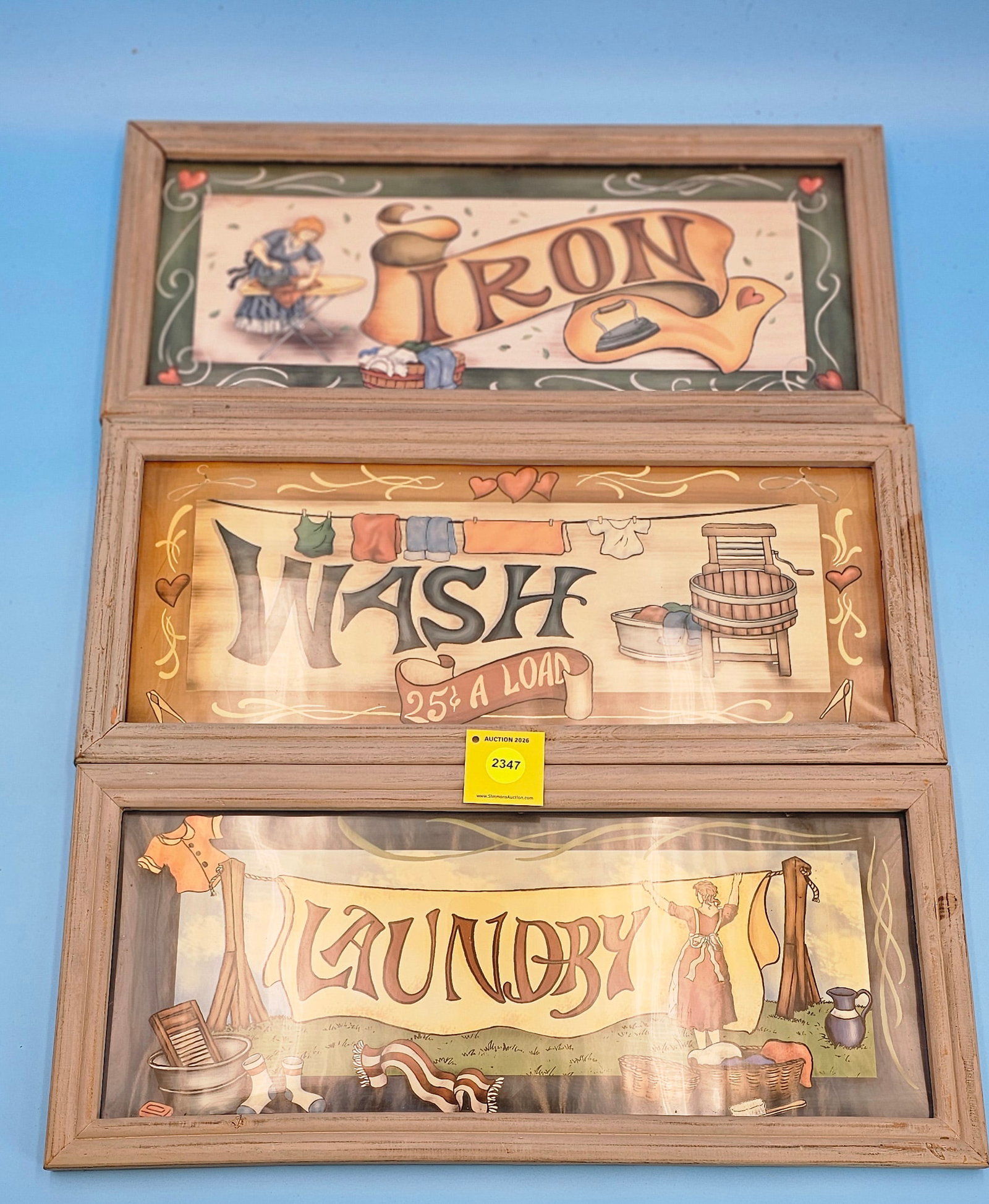 Lot of 4, framed Iron/laundry wall hangings 22 x 10" (1 of 2)