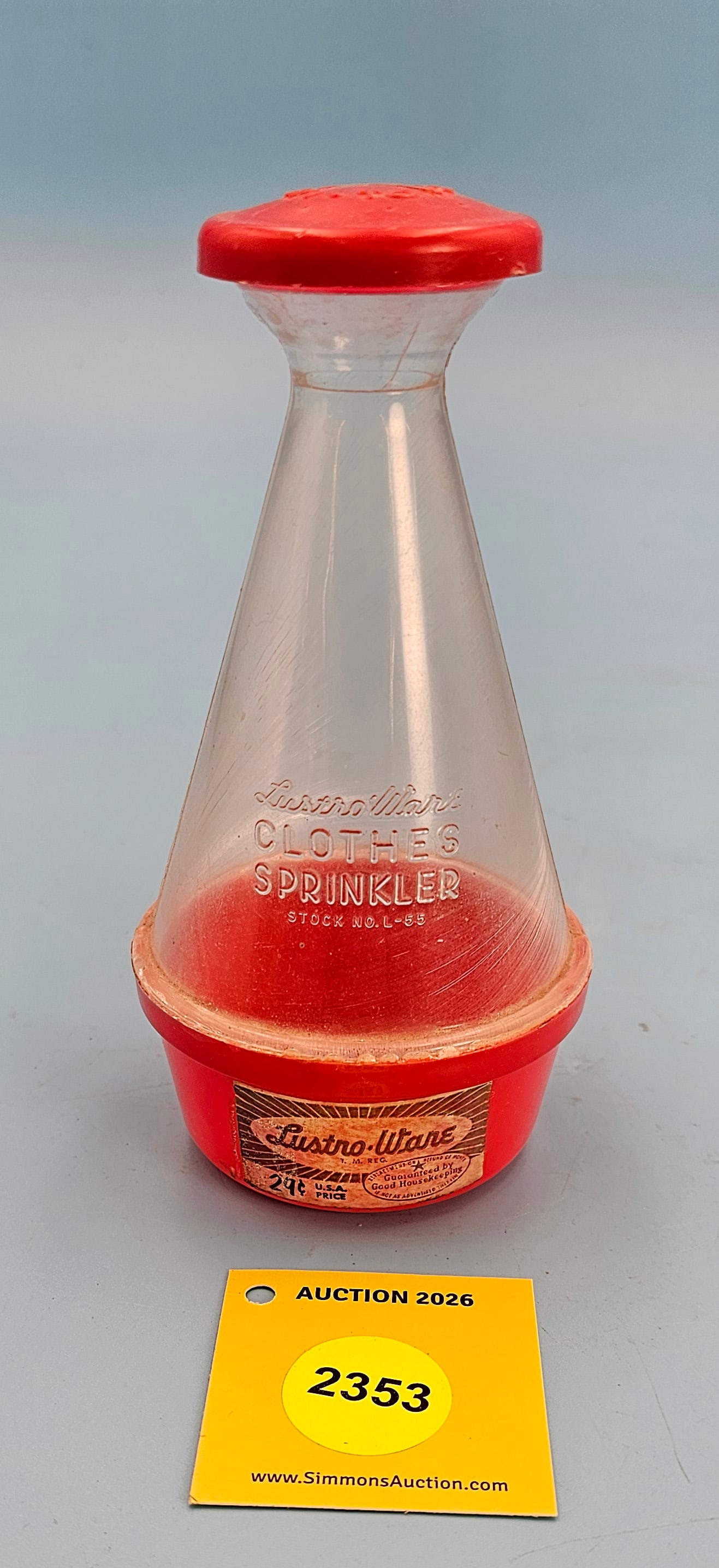 LustroWare Clothes Sprinkler sTock No L-55. Red, w/oringinal label 6" (1 of 1)