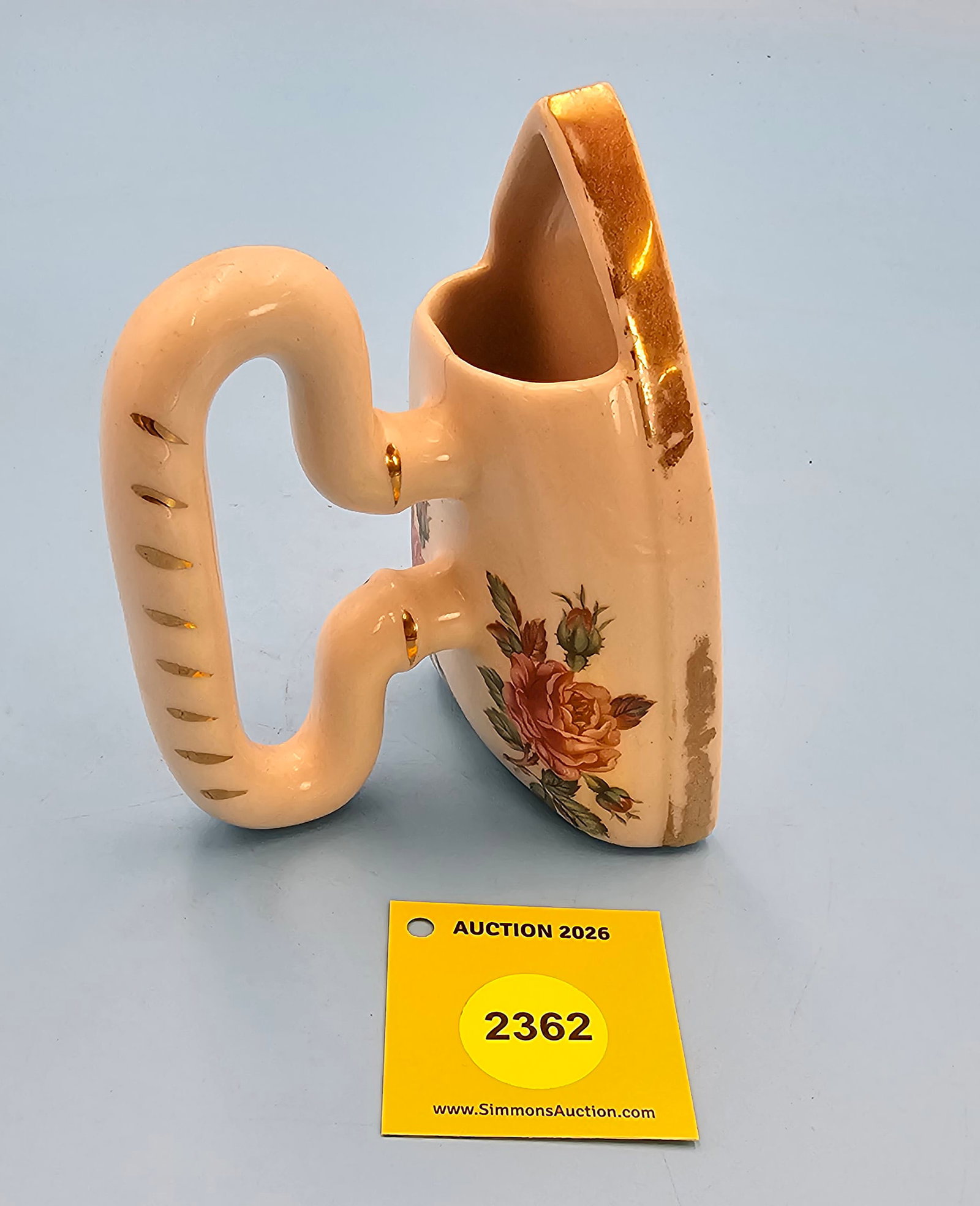 Ceramic iron wall pocket w/roses, 5 1/2 x 3 1/4 x 3 3/4" (1 of 1)