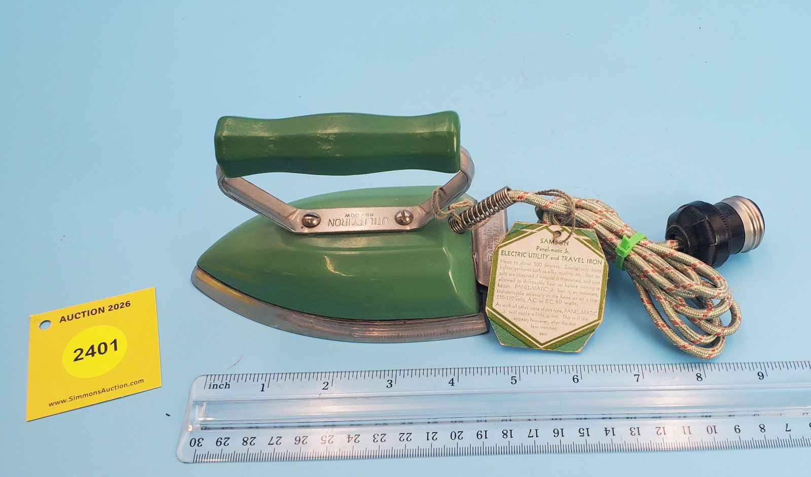 Samson United Corp, Panelmatic Jr. Rochester NY, Utility Iron, Green w/tag L 5 1/8" (1 of 3)