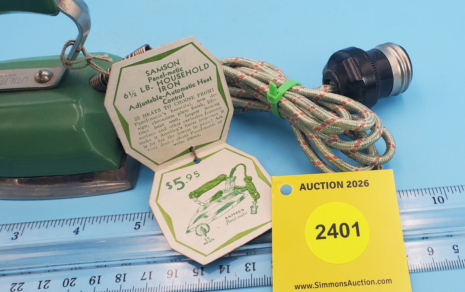 Samson United Corp, Panelmatic Jr. Rochester NY, Utility Iron, Green w/tag L 5 1/8" - 2