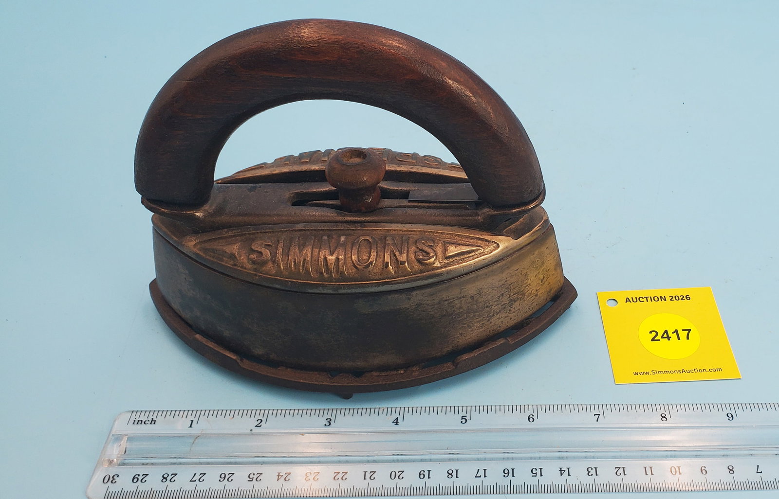 Cold Handle, Simmons Special, dome top, about 1900, L 6 1/8" w/Simmons Special trivet (1 of 3)