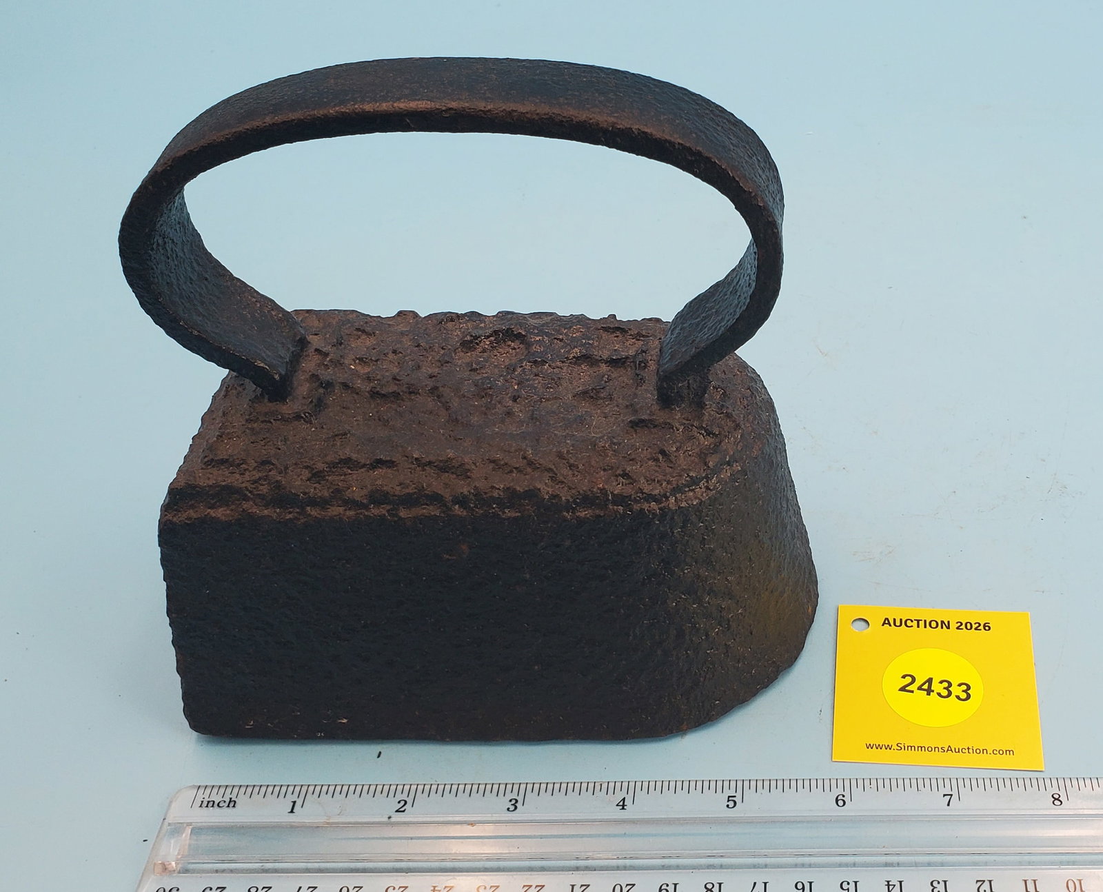 Hat Iron, rough bottom, no markings, strap handle, L 6" - 2