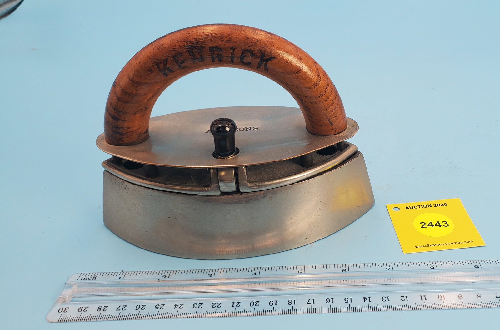 Box, English, Kenrick, A.K. & Sons, top hinged with side to open, late 1800's L 6 3/4 w/slug: Box, English, Kenrick, A.K. & Sons, top hinged with side to open, late 1800's L 6 3/4 w/slug