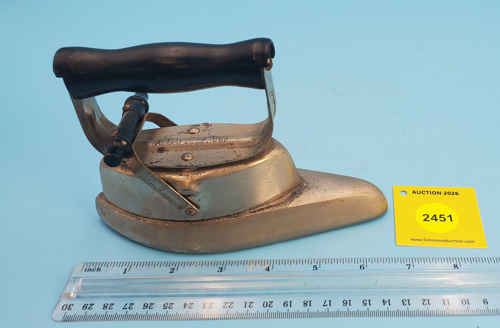Sleeve, Asbestos Sad Iron, Pat May 22, 1900, Asbestos Flounce Iron, No 50, Dover Mfg Co, Asbestos...: Sleeve, Asbestos Sad Iron, Pat May 22, 1900, Asbestos Flounce Iron, No 50, Dover Mfg Co, Asbestos Lined, L 6 3/4"