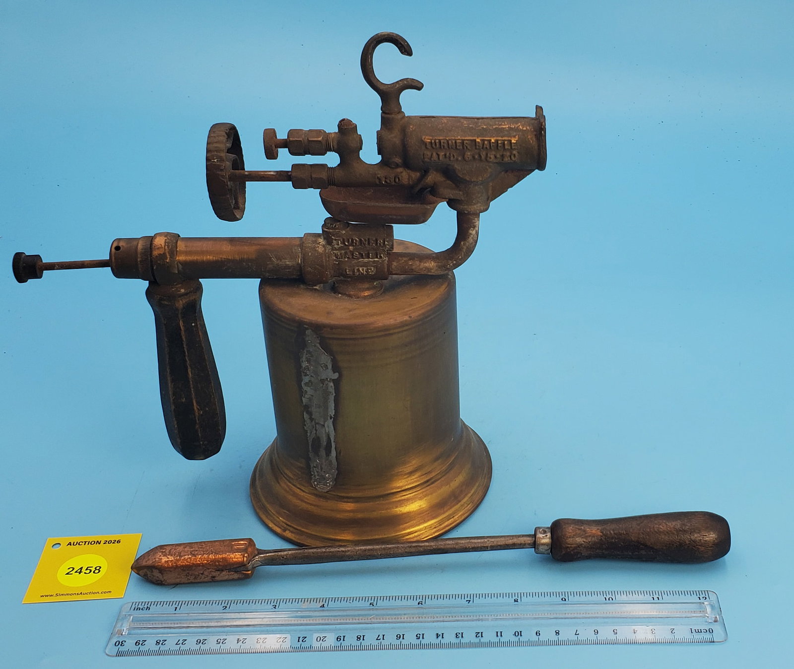 Brass blow torch, Turner, Pat'd 6.15.20 (1 of 4)