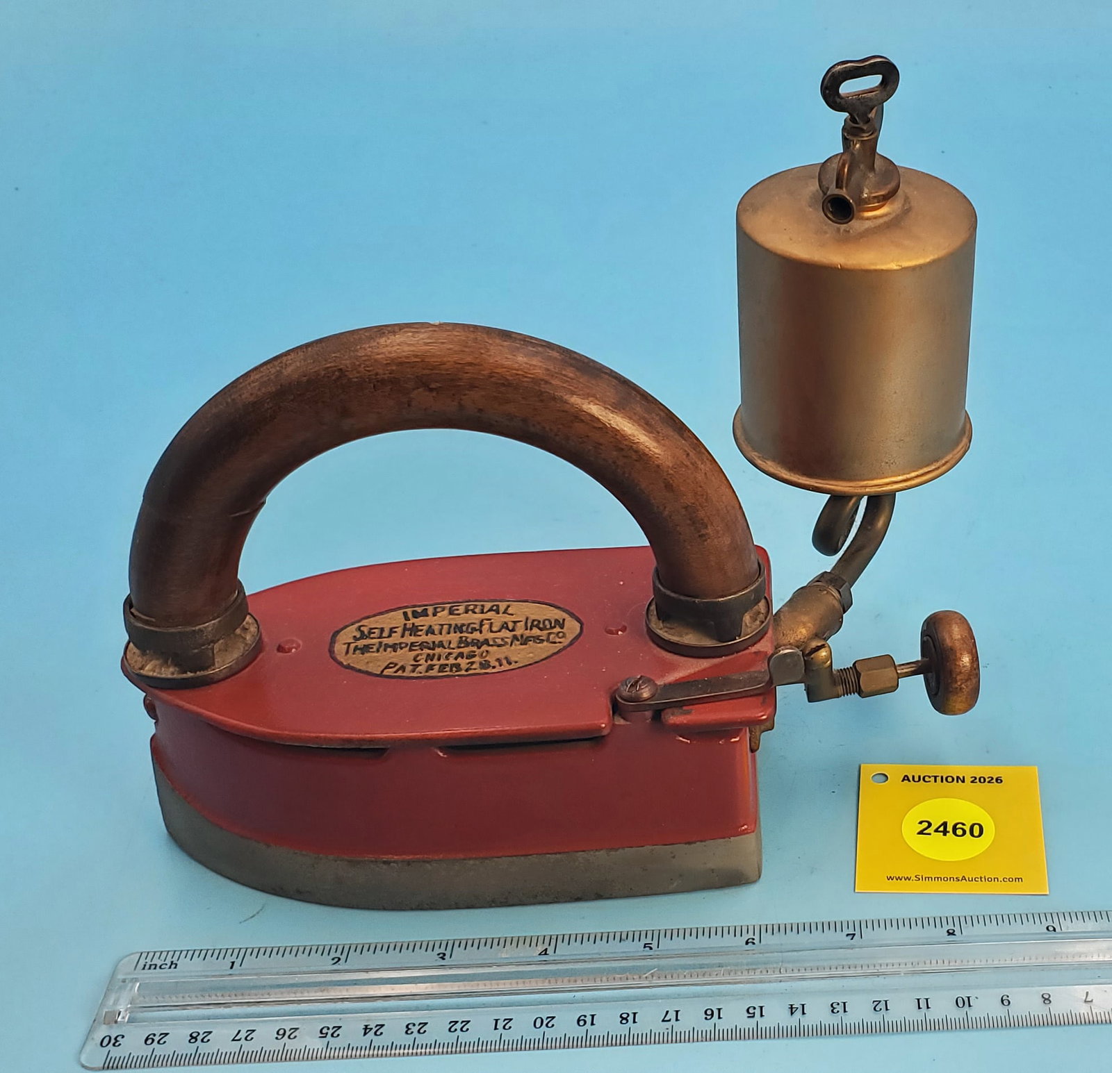 Gasoline, Imperial Self Heating Flat Iron, The Imperial Brass Mfg Co, Chicago, Ill, Pat Feb 28.11... (1 of 3)
