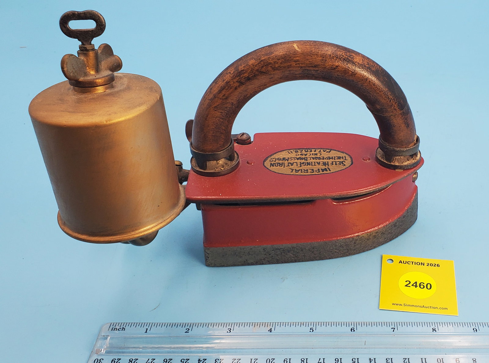 Gasoline, Imperial Self Heating Flat Iron, The Imperial Brass Mfg Co, Chicago, Ill, Pat Feb 28.11... - 3