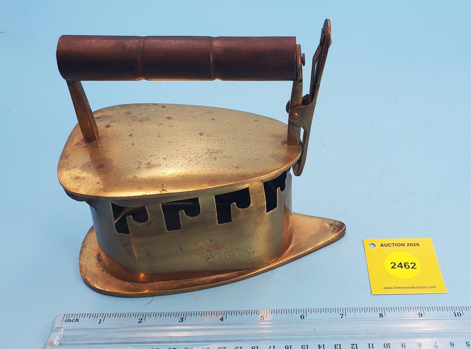 Box, Charcoal, Brass, wood handle, latch does not stay latched, L 7 1/2" (1 of 3)