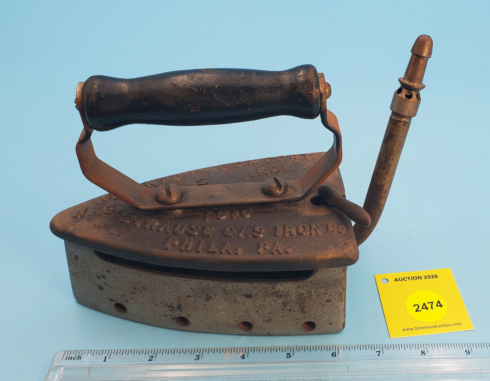 Natural Gas, IWANTU Comfort Gas Iron, #6, Strause Gas Iron Co, Phila PA, Pat 1910, L 6" (1 of 3)