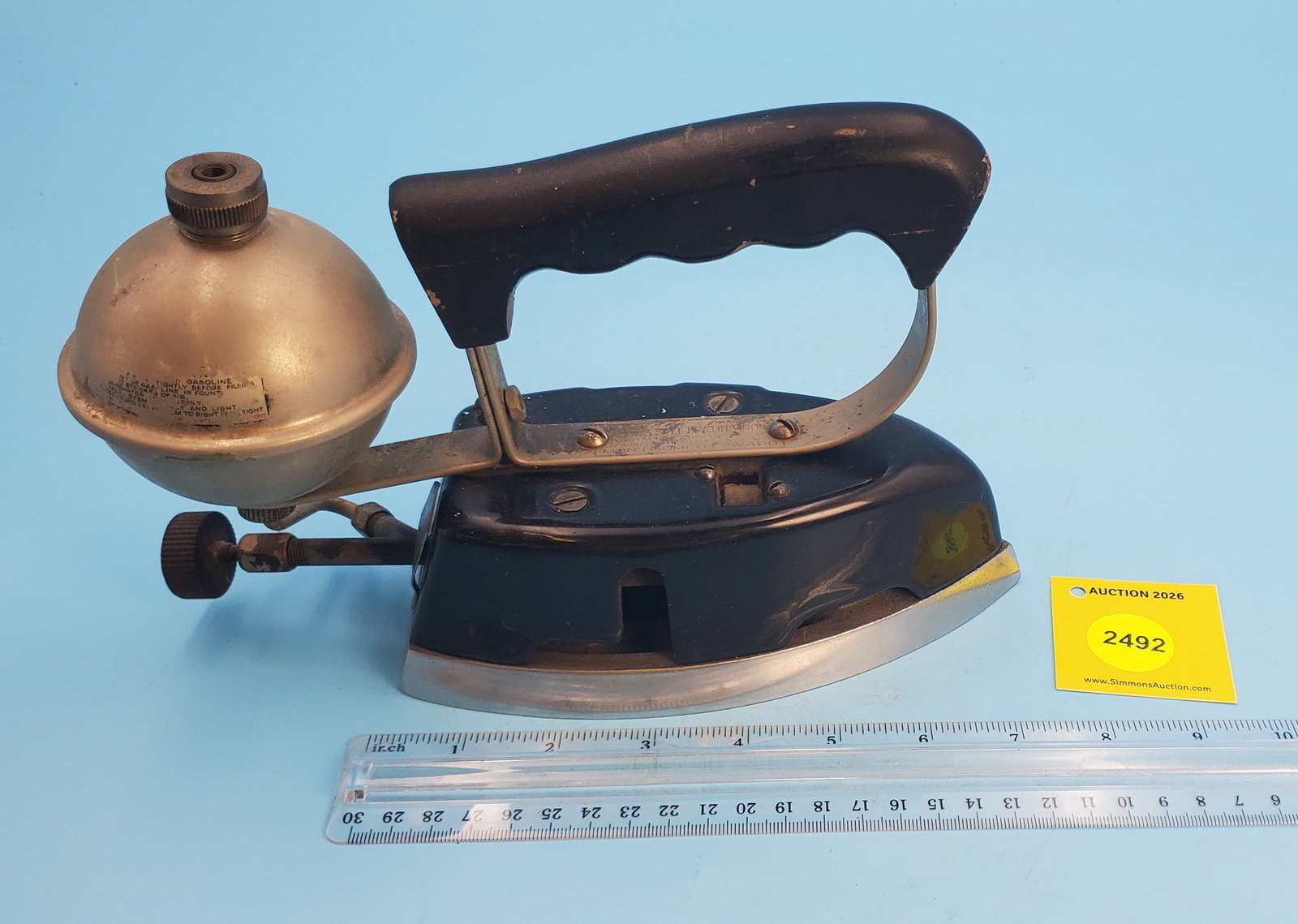 Gasoline, Montgomery Ward Self Heating Iron, L 7 1/4": Gasoline, Montgomery Ward Self Heating Iron, L 7 1/4"